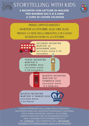 Storytelling with kids
5 incontri con letture in inglese per bambini dai 3 ai 5 anni
